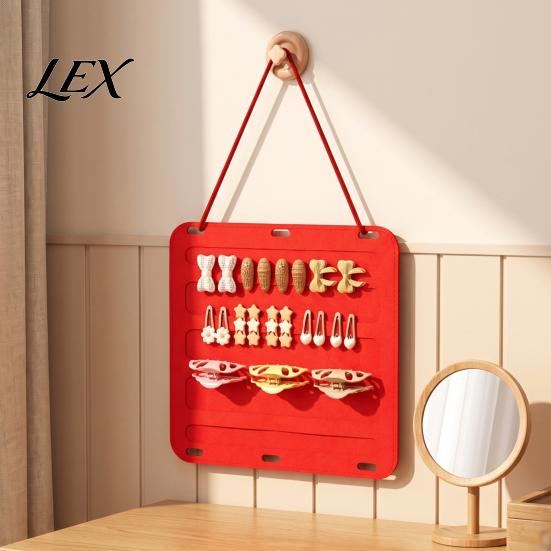 Portable Hair Rope Organizer Accessories Wall Hanging Storage Bag, Space Saving Felt Childrens Room Decor with Hook, Multi-Color Partitioned