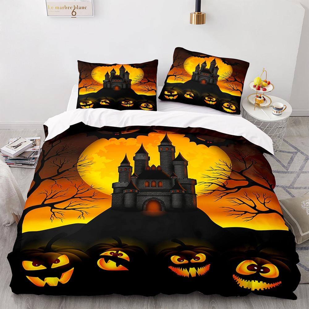 Черный Хэллоуин Летучая мышь Луна Король Королева Пододеяльник Страшный Ночной Комплект Постельных Принадлежностей Готический Ужас Покрывало Мягкий Полиэстеровый Одеяло Покрывало