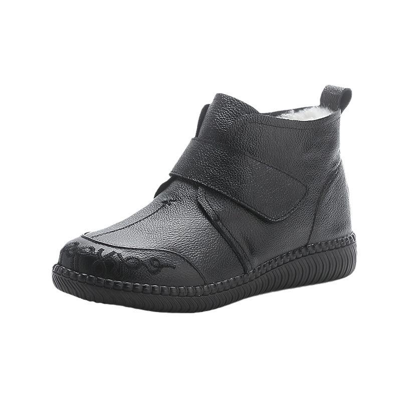 Модные Новые 2024 Женские Ботинки Женские из Натуральной Кожи Теплые Плюшевые Зимние Ботинки Мамины Туфли на Плоской Подошве Модные Мягкая Подошва Женские Ботильоны