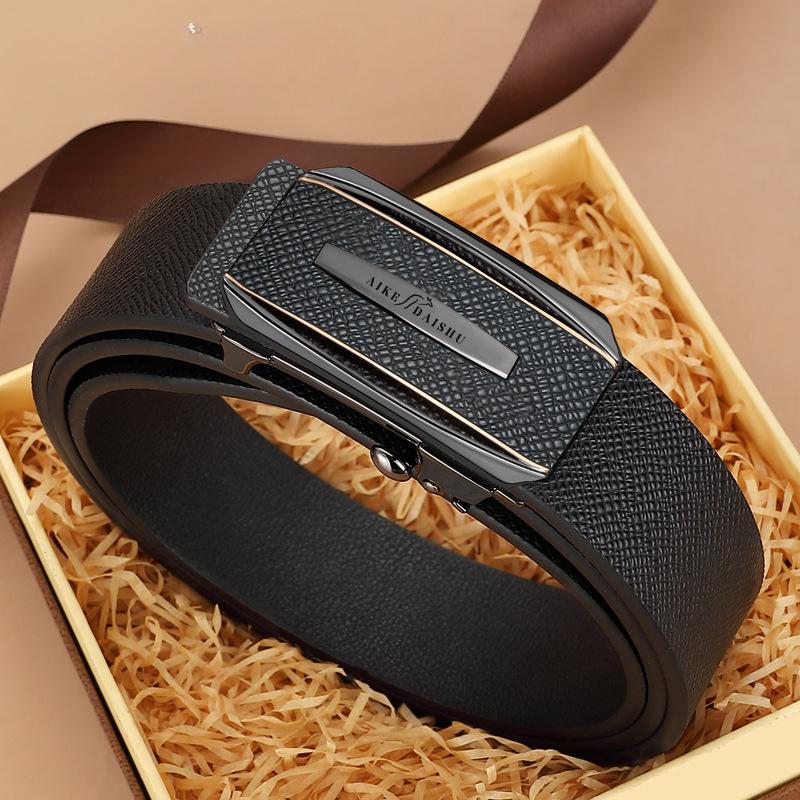 Новый стиль мужской беззубчатый ремень с автоматической пряжкой из кожи, деловой повседневный ремень для брюк из кожи, ремень для мужчин среднего возраста и молодежи