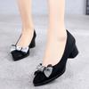 Chunky Heels Office Shoes for Women Block Heel On Heeled Pointed Toe Woman Pumps High with Bow Quality Young Fashion Non Slip 39