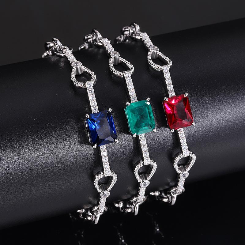 S925 Серебро Моделирование Красочное Сокровище Точность Ретро Простой Браслет Женский Свинцовый Камень 8*10