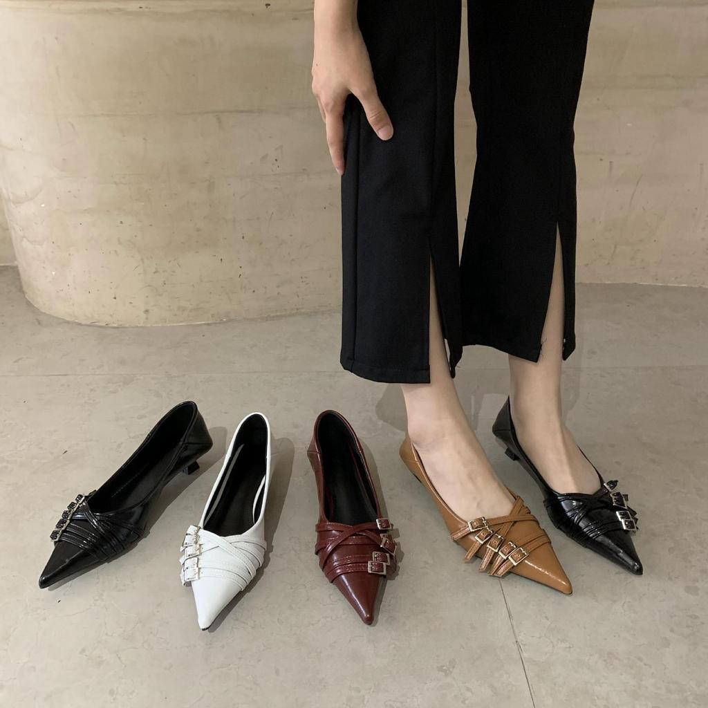 Kitten Heel High Heels Women's Summer 2025 New Shallow Mouth Pointed Head Low Heel Soft Leather Work Professional Single Shoes