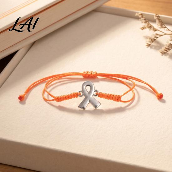 Flexible Knot String Bracelet 2PCS Hand-woven Braided Bracelets with Metal Ribbon Pendant Adjustable Cord Awareness Commemorative Gift for