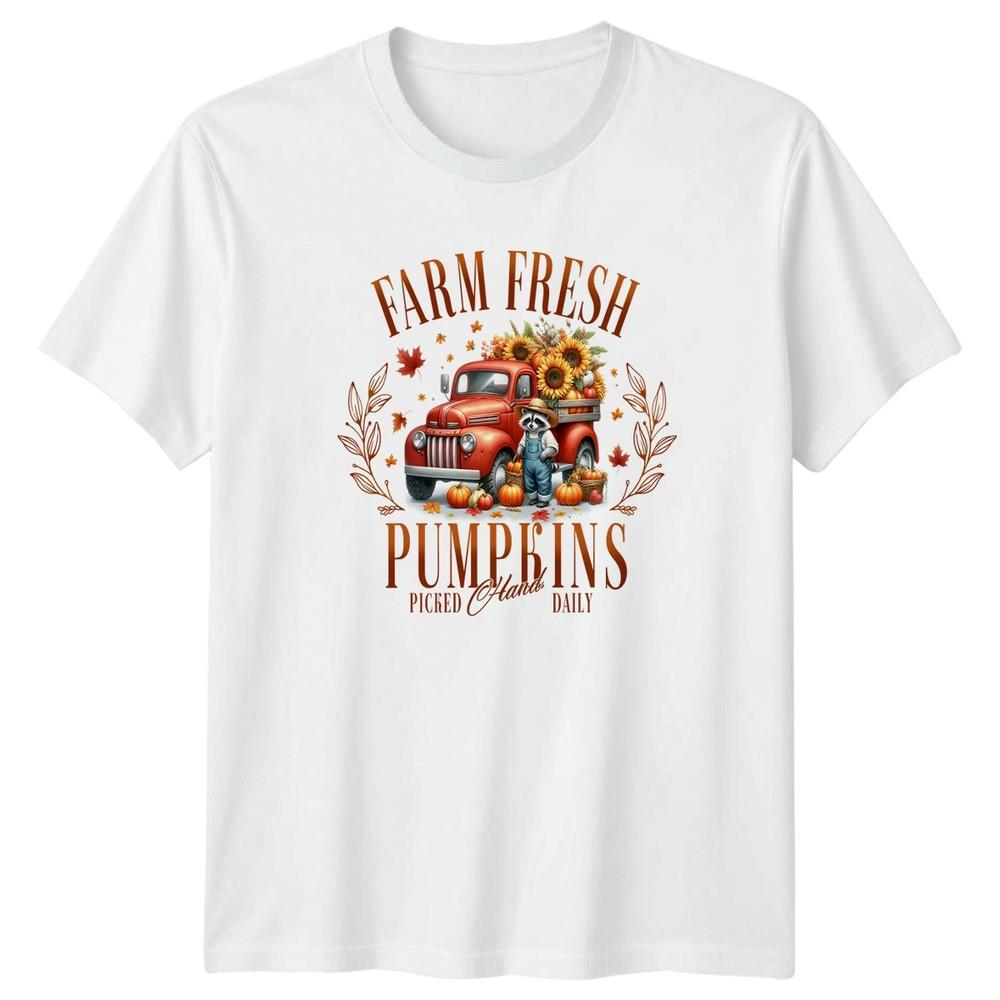 Farm Fresh Pumpkins Picked Hand TShirt Farmhouse Raccoon Autumn Harvest