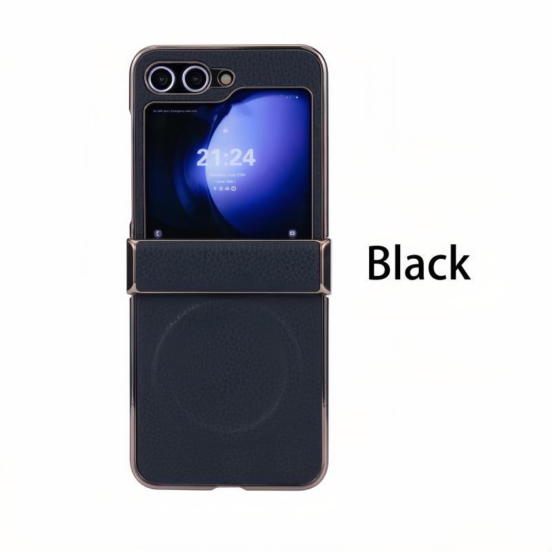 Премиальный магнитный чехол с текстурой кожи личи для Samsung Z-Flip7 и Z-Flip6 - Защита от падений, складной