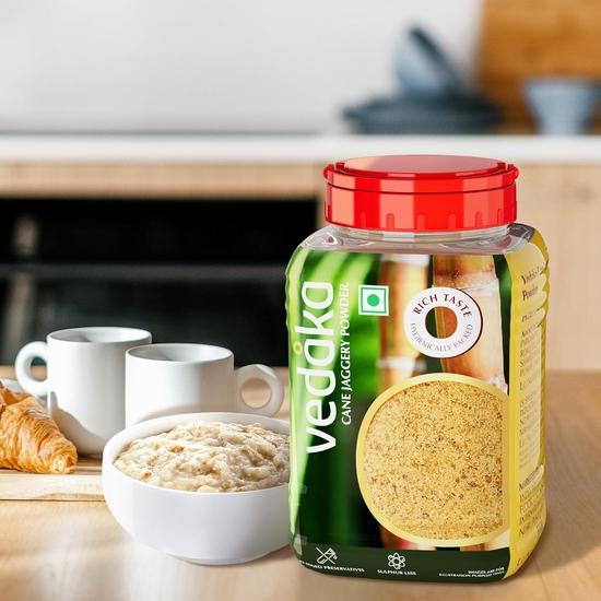 Vedaka Cane Jaggery Powder | Premium-Quality| No added Preservatives | No Added Sugar | Natural Sweetener | 1 kg Jar