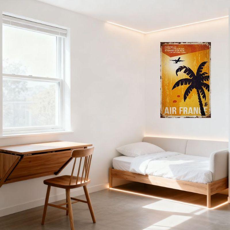 Vintage Air France Marseille Tropical Travel Poster Metal Tin Sign Retro Aged Wall Decor for Home Bar Man Cave Club Decor