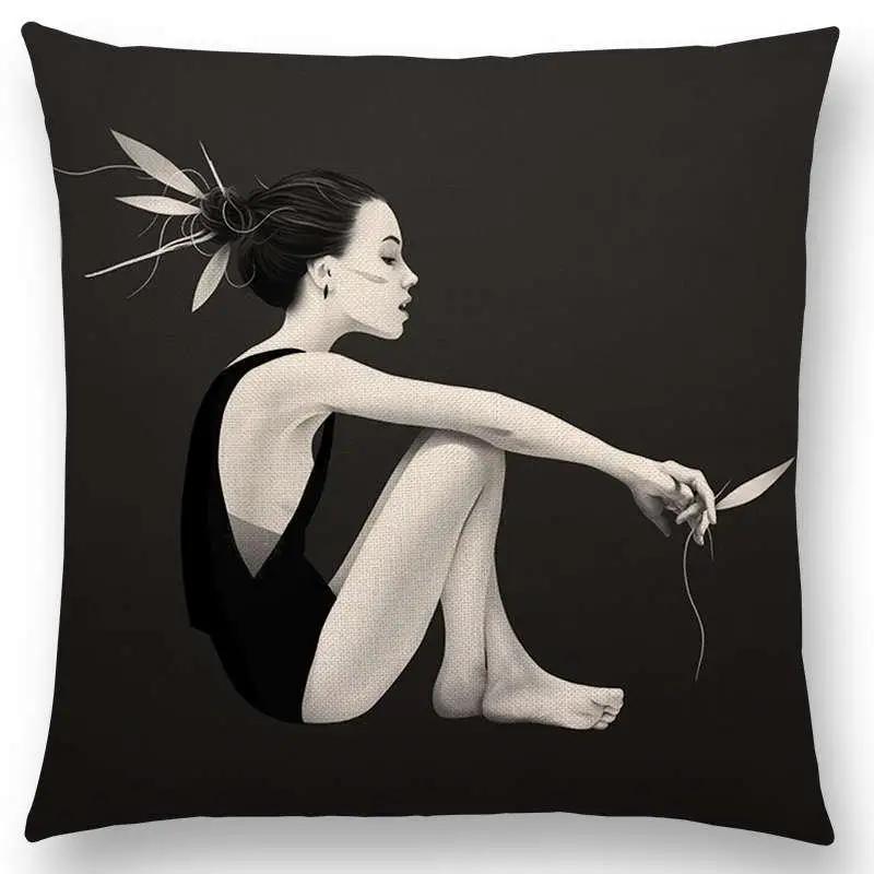 New Black White Style Wonder GirlSofa Pillow Case Elegant Lady Miracle Beauty Portrait Noble Mind Gorgeous Ideas Cushion Cover