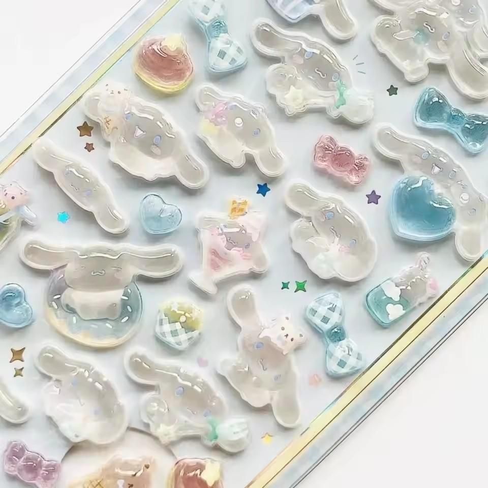 Кавайные Хелло Китти Куроми Синнаморолл 3D Стикеры Sanrio Аниме Прозрачный Желе Кристалл Декоративный Стикер Телефон DIY Детская Игрушка