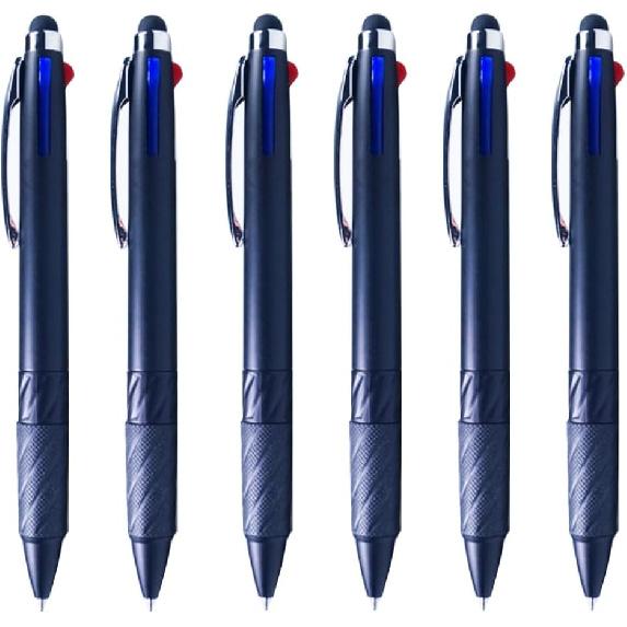 3-in-1 Ballpoint Pens with Stylus Tip, Fine Point, Set of 6, Black/Blue/Red (Multicolor)