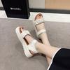 Foreign Trade One-word Pleated Sandals Women's Spring and Summer 2024 New Velcro Platform Beach Sandals Women