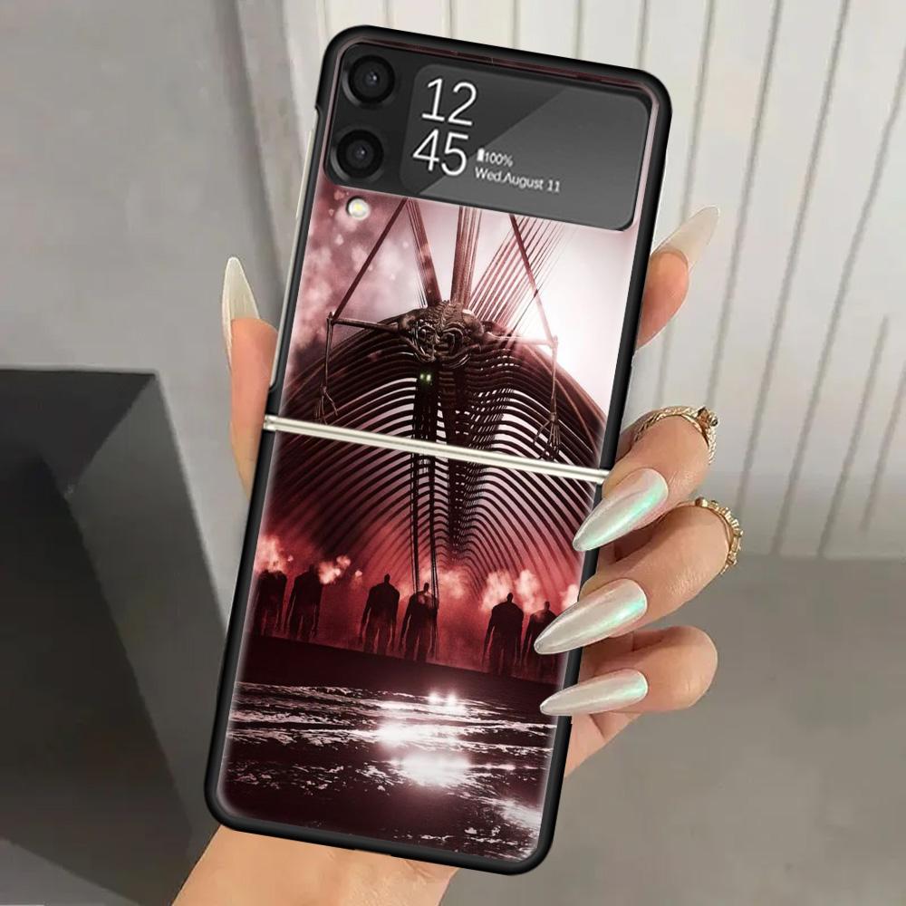 Чехол для телефона Attack Anime из твердого ПК для Samsung Galaxy Z Flip 7 6 5 4 3 Черный ZFlip7 ZFlip6 Flip5 Flip4 Flip3 5G Печатная крышка Galaxy