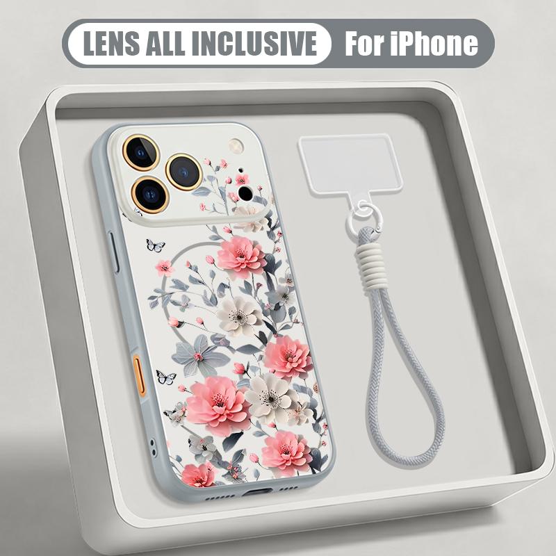 INS Чехол с цветочным узором и ремешком на руку Для iPhone 17 Pro Max iPhone 16 15 14 13 Pro Max Магнитный Для Magsafe Гибридный ТПУ+ПК Матовое покрытие