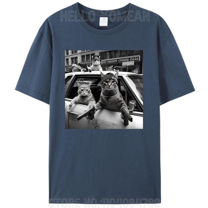 Funny Gangster Cats Street Cat Design Women Men's Cotton T-Shirt Tee Shirts Tops