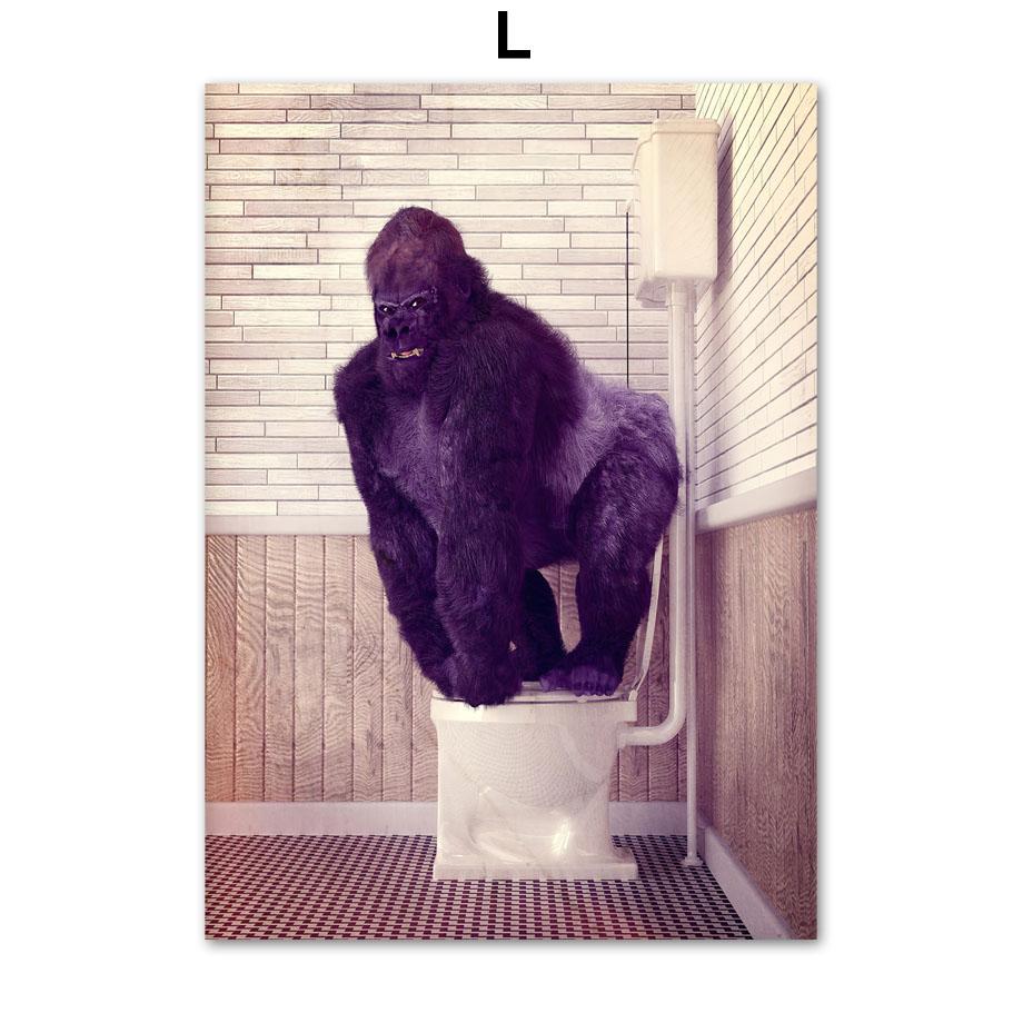 Ванная комната Юмор Дракон Жираф Слон Медведь Корова Енот Настенная живопись Печать на холсте Картина Ванна Плакат на скандинавскую тему Декор для туалетной комнаты