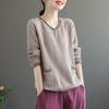 Double Layered Crepe Cotton Yarn Artistic Retro Solid Color V-neck T-shirt Korean Version Loose Long Sleeved Women's Base Shirt