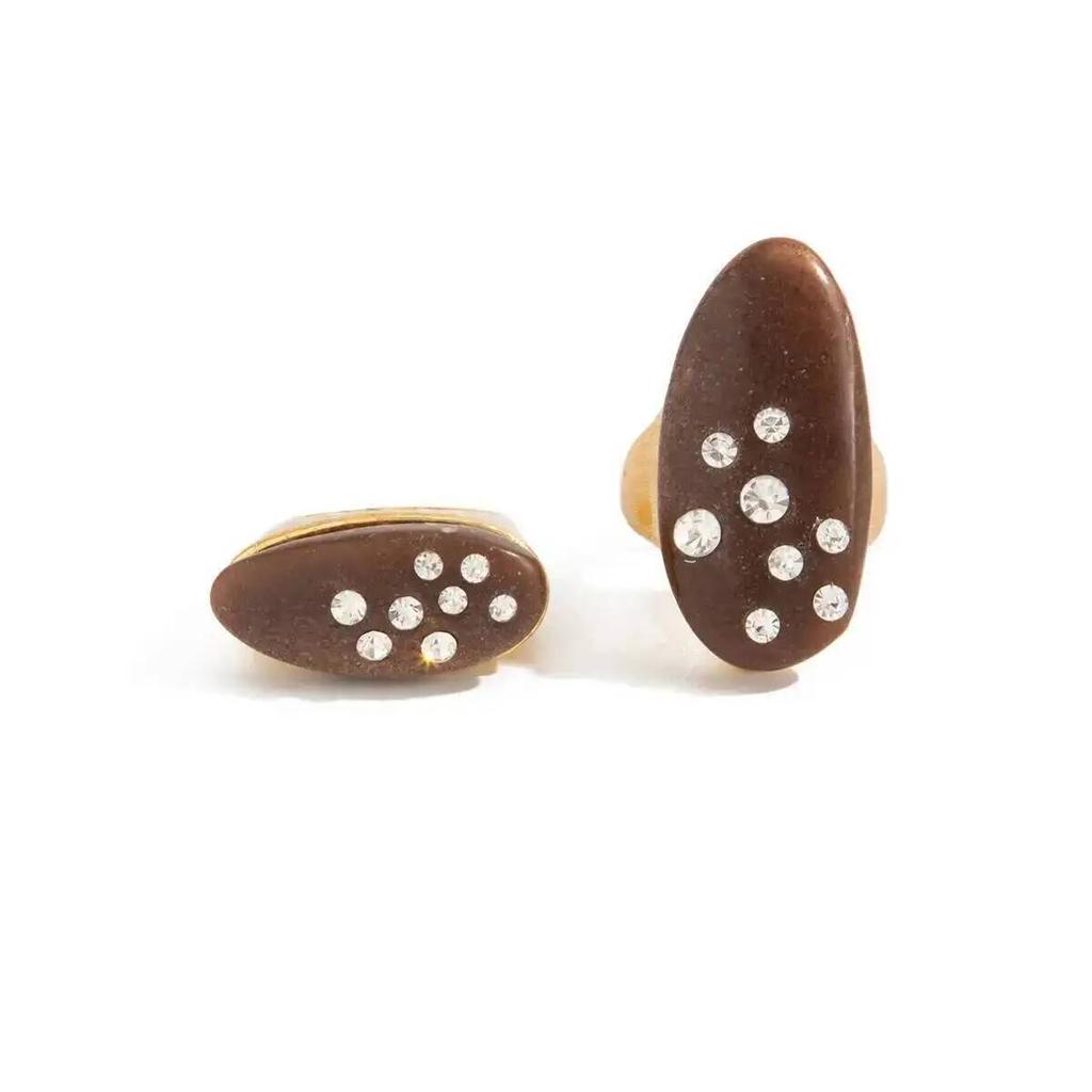 SHIXIN 2Pcs/Set Vintage Brown Resin Open Ring Simple Punk Inlay Rhinestone Daily Fashion Elegant Couple Jewelry Accessories Gift