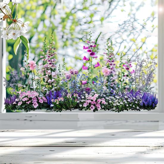 Colorful Floral Window Sticker Removable Flower Window Clings Waterproof Static Window Decal for Home Office Bedroom Bathroom Decor