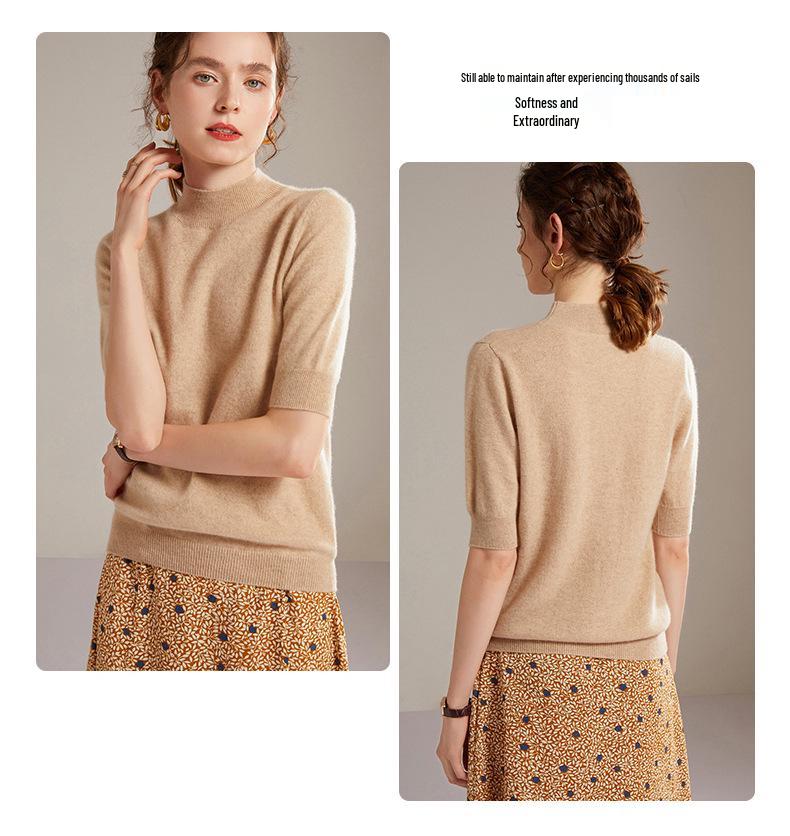 Lekasha Women's 100% Pure Cashmere Half-High Collar Sweater for Autumn and Winter