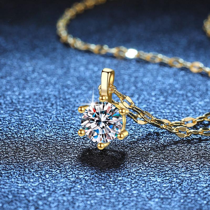 Серебро S925, ожерелье с муассанитом, простой кулон с 6 когтями, лабораторный бриллиант, 1 карат, цвет D, цепочка для свитера, модные ювелирные изделия с драгоценными камнями