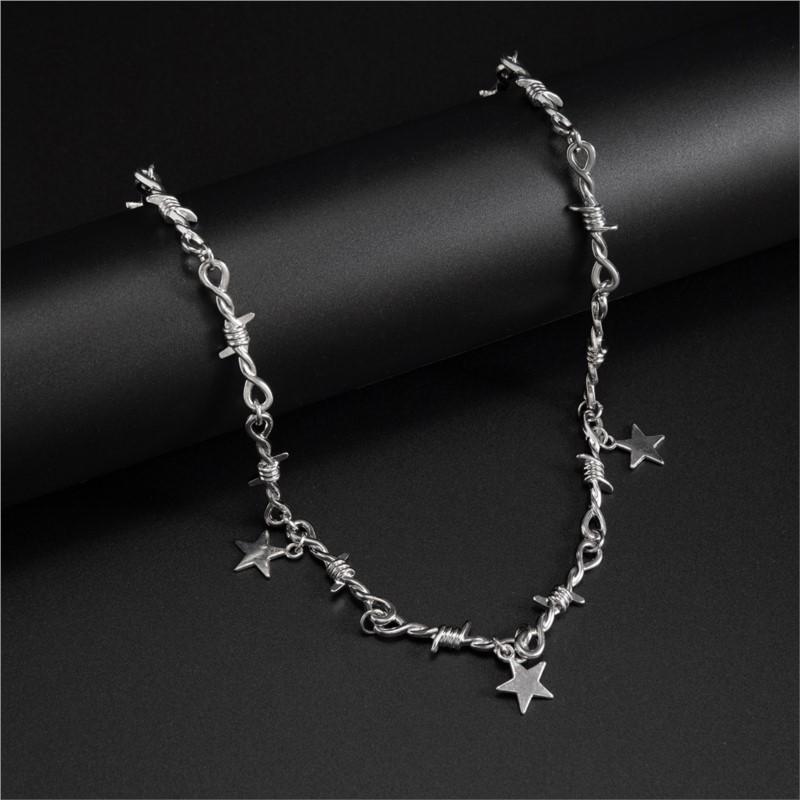 Серебристая necklace с пентаграммой-шипом для женщин мужчин Уличный Хип-хоп Звездные подвески Цепочка на ключицу Ювелирные изделия Подарки