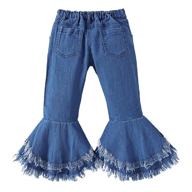 Детские джинсы для девочек, расклешенные брюки с эластичной резинкой на талии, детские джинсовые брюки