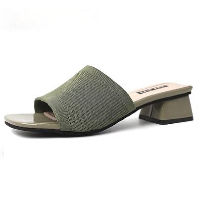 Женская обувь тапочки для отдыха на природе 2024 летняя мода трикотажные эластичные с открытым носком туфли на толстой подошве сандалии с полузатянутым носком женская обувь