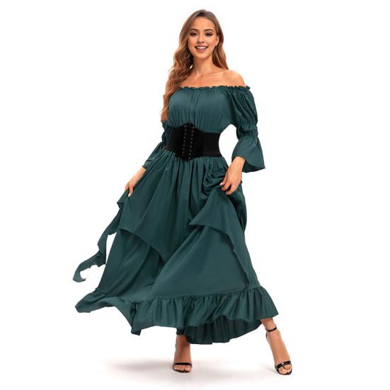 Платье на Хэллоуин, винтажное ренессансное, средневековое, викторианское, пиратское платье, бальное платье для выпускного вечера, с открытыми плечами и рукавами-колокольчиками, с рюшами