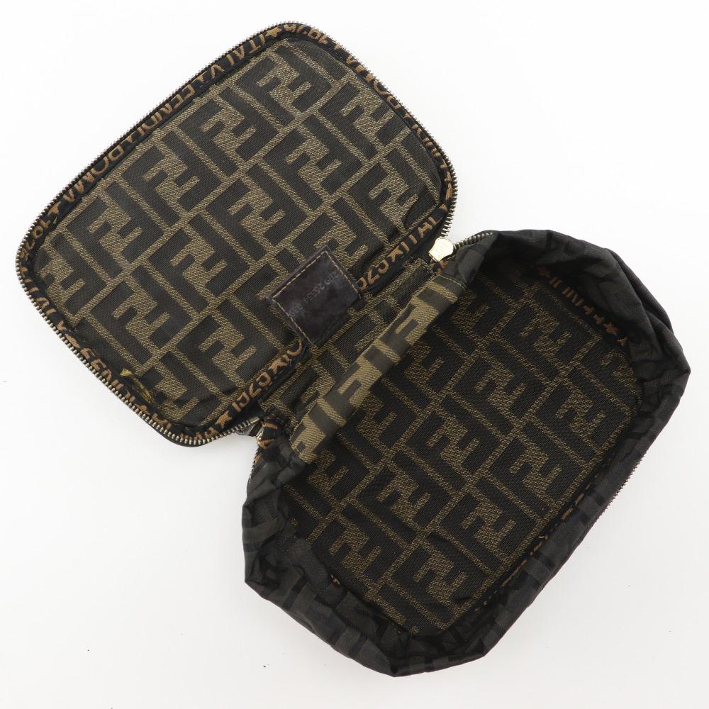 FENDI Folding vanity Pouch Zucca Brown Nylon canvas Women Used