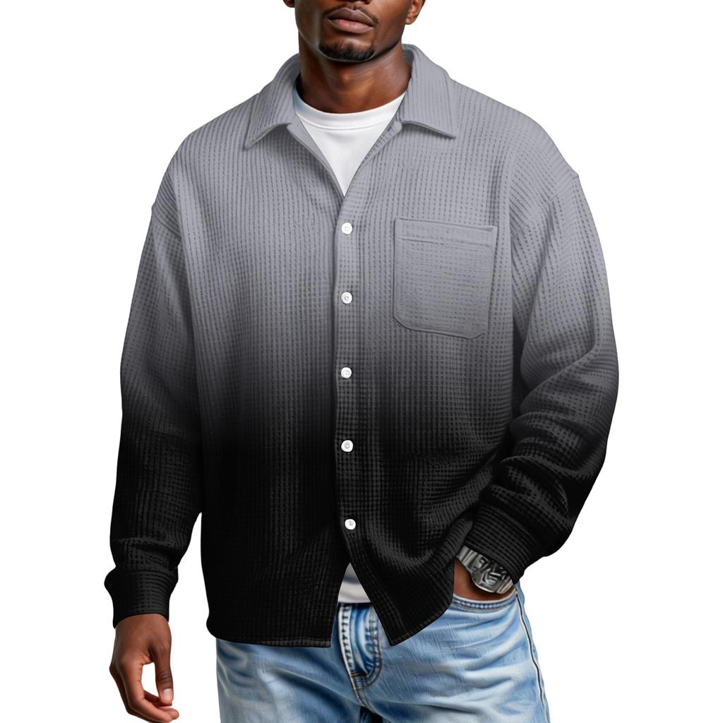 Мужская повседневная рубашка с пуговицами и длинным рукавом с карманом
