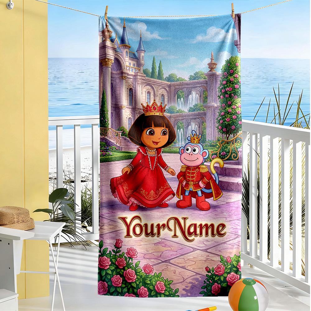 Dora Explorer Customizable Name Beach Towel Soft Durable Quick-Dry Suitable for Sports Travel Swimming Yoga Bathroom Beach And Pool