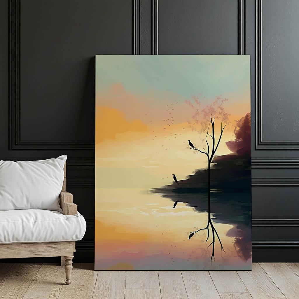 Pastelowy Krajobraz Pastelowy Krajobraz, 70X100 Cm, Rama Drewniana Ciemny Brąz, Papier Matowy 230 Gsm