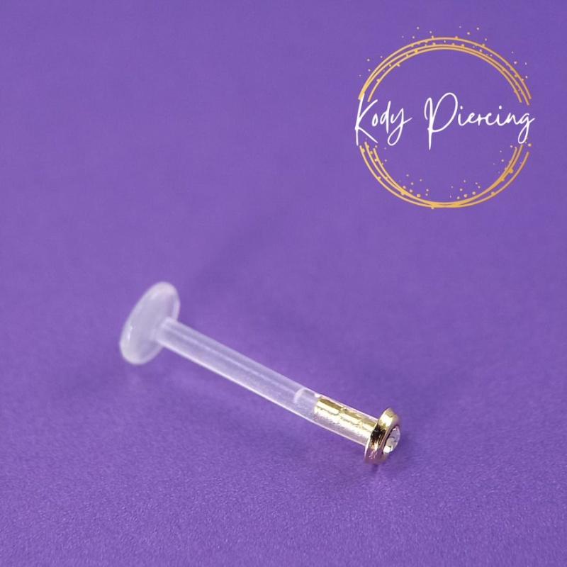 KODY ПИРСИНГ, ЗОЛОТО 14 КАРАТ, губа из биофлекса, круглая головка и инкрустация цирконом