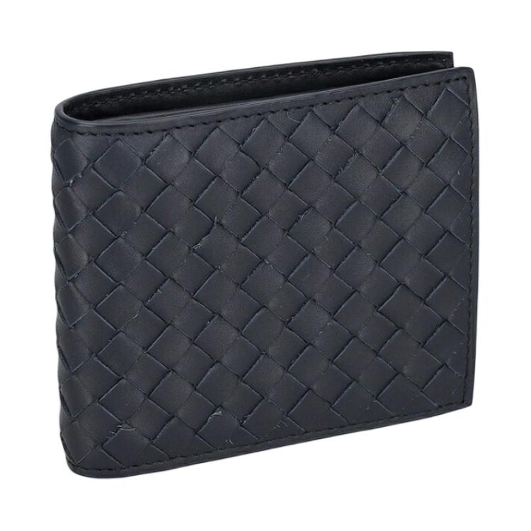 Bottega Veneta Плетеная Дизайн Серебряная Фурнитура Кошелек Кожаный Мужской Кошелек Темно-Синий 193642V47W18838