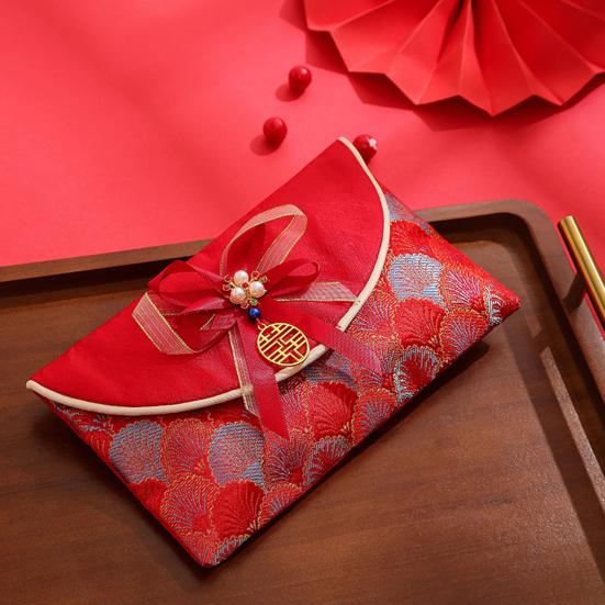 Chinese New Year Red Cash Envelope Faux Silk Red Pocket Embroidery Dragon Pattern Tassel Money Holder Cash Coin Gift Lucky Money Envelope Happy