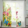 Прозрачные шторы с весенними цветами и бабочками, вуаль для спальни, прозрачные шторы для окон, кухни, тюлевые шторы