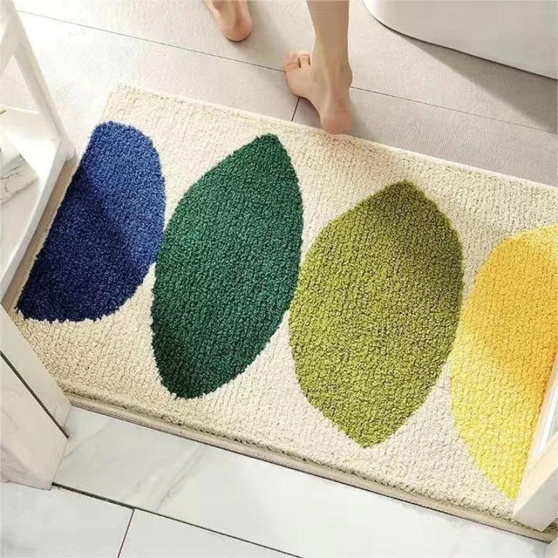 VIKAMA | Fresh Floral Imitation Cashmere Rug - Non-Slip, Absorbent Bathroom Mat/Living Room Doormat/Multi-Purpose Foot Mat