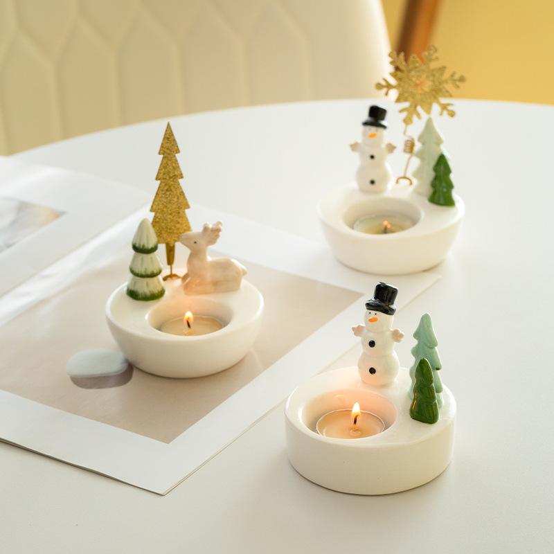 Elegant Christmas Candle Holder for Home Decor Ceramic Santa Claus Tealight Candles Holder for Christmas Table Centerpiece