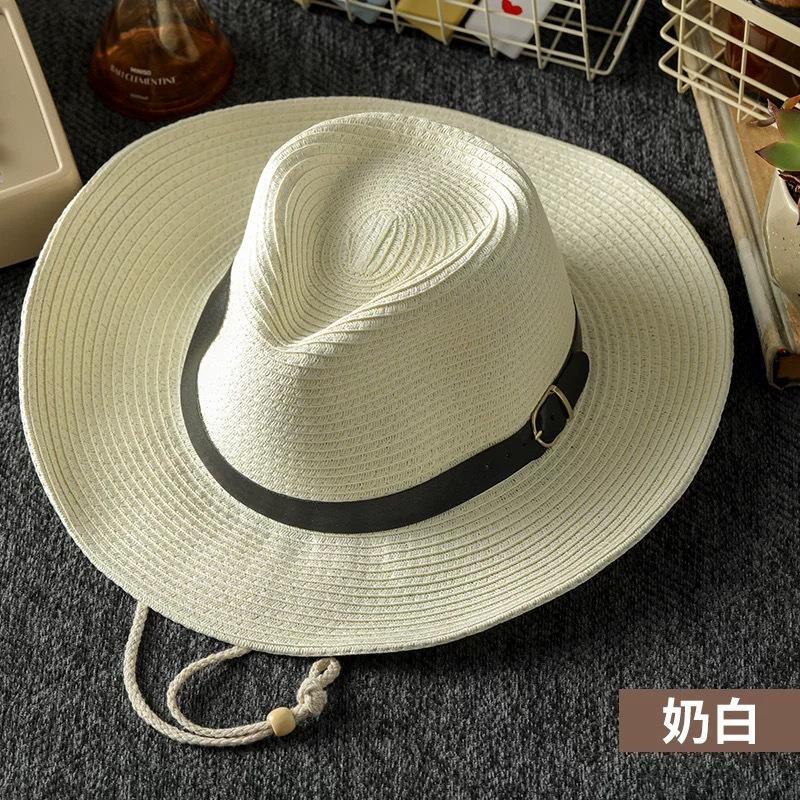 Summer Western Style Straw Hat Unisex Large Head Circumference Sun Protection Travel Cap