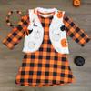 Костюм тыквы на Хэллоуин, детское клетчатое платье и жилет с длинными рукавами для девочек, комплект из 2 предметов, одежда для детей 1-7 лет