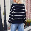 Женский свитер Модный пэчворк Полосатый лацкан Мешковатый свитер большого размера с длинными рукавами