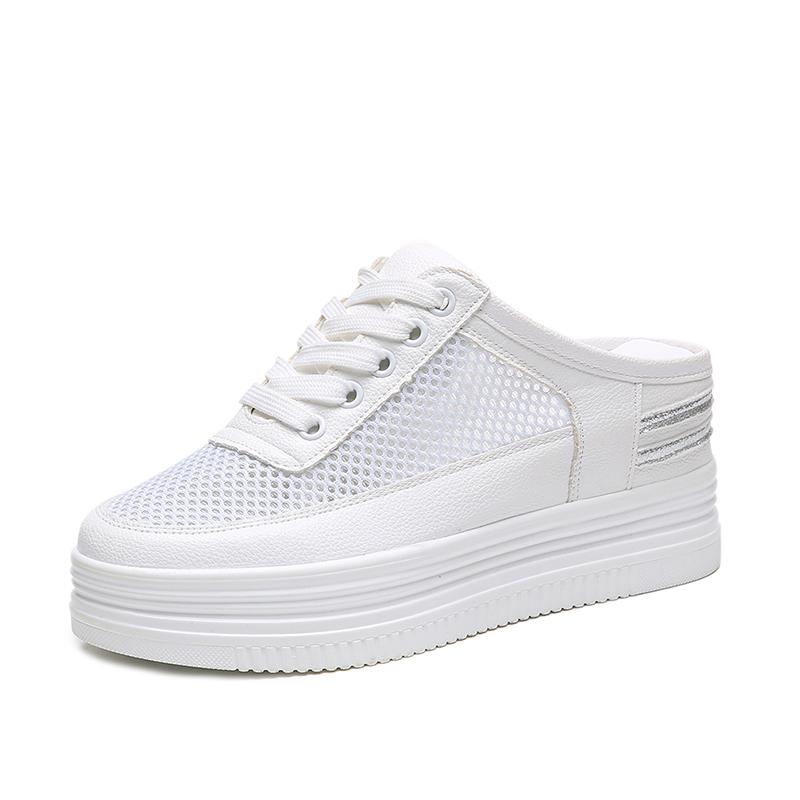 Akexiya Women's Spring Summer Slippers Hollow Breathable Thick Bottom Casual Half Slippers Lazy Shoes Women Little White Shoes