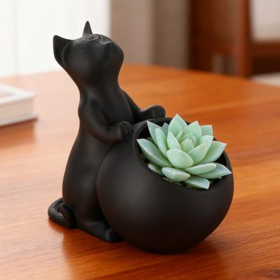 Черный кот кашпо для растений для дома и улицы в форме животного для суккулентов, трав, цветов, контейнер, украшение для дома, балкона, сада