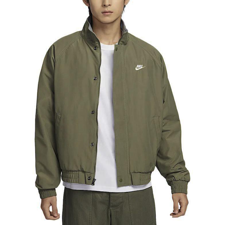 Nike Club Futura Fashion Удобная Мягкая Универсальная Куртка с Длинным Рукавом Мужская Куртка Оливково-Зеленый Белый FZ0657222