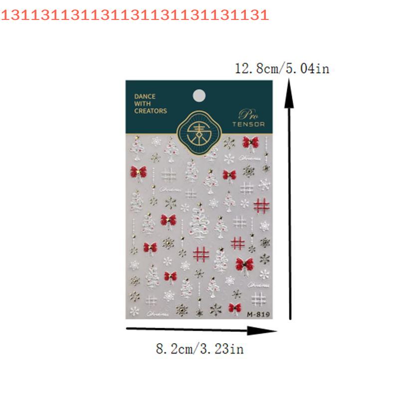 Очаровательные наклейки для ногтей с белым деревом на рождественскую тематику, с тисненым принтом снежинок и красными бантами для праздничных ногтей