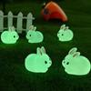 DIY Mini Rabbit Ornament Cartoon Resin Animal Figurines Cute Luminous Rabbit Miniatures  Outdoor
