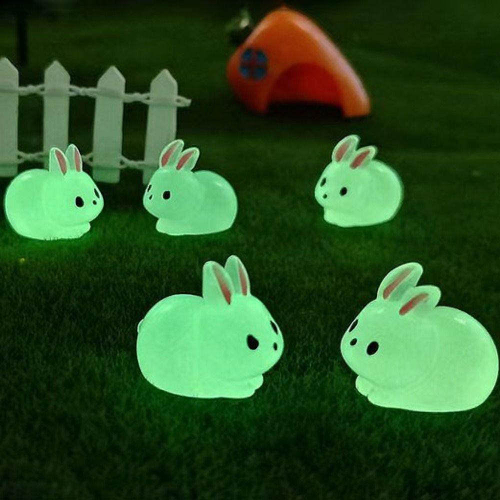 DIY Mini Rabbit Ornament Cartoon Resin Animal Figurines Cute Luminous Rabbit Miniatures  Outdoor
