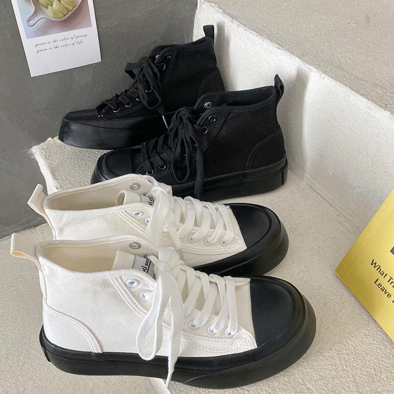 Высокие парусиновые туфли для женщин, туфли на толстой подошве в гонконгском стиле в стиле ретро, ​​туфли на высоком каблуке, повседневная обувь в корейском стиле