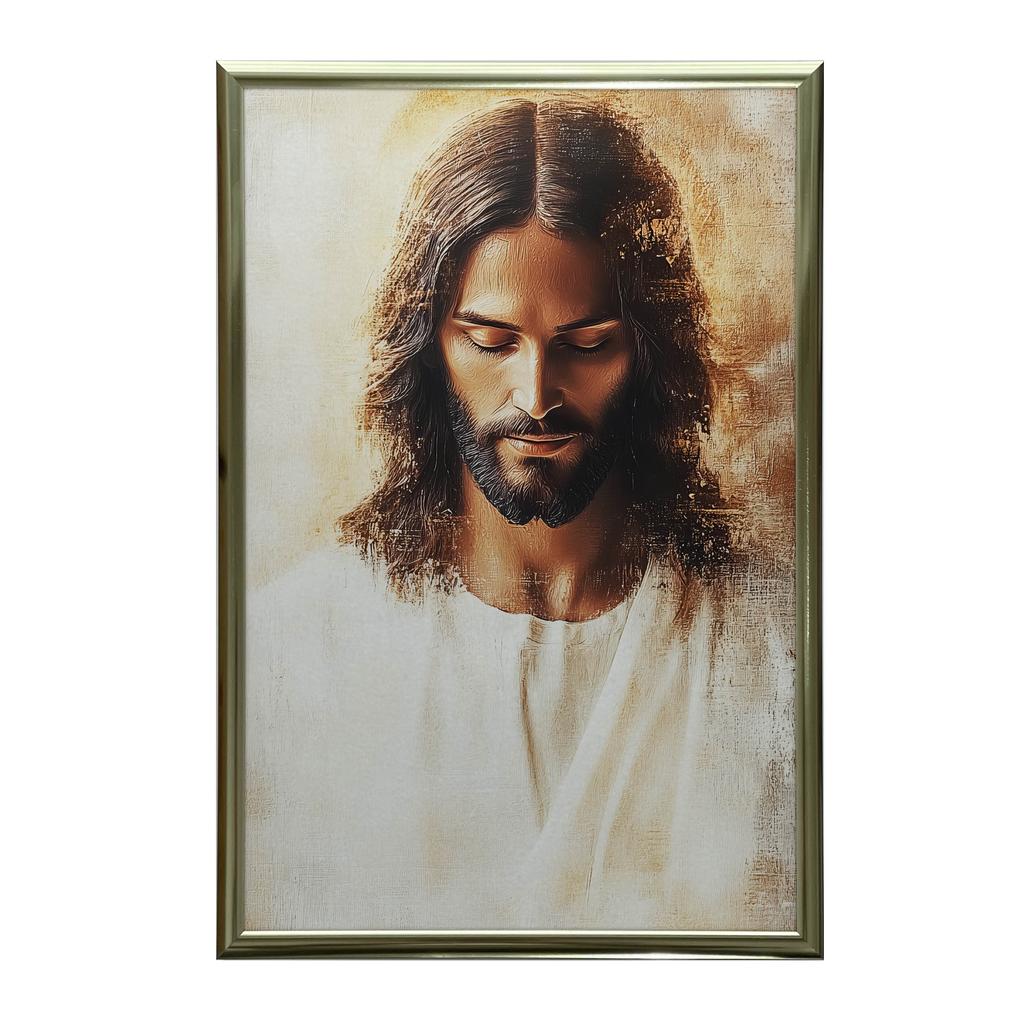 Jezus W Spokoju Serca Jezus W Spokoju Serca, 50X70 Cm, Rama Drewniana Jasny Dąb, Papier Matowy 230 Gsm